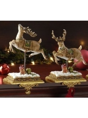 Set of 2 Joseph's Studio Victorian Inspirations Reindeer Christmas Stocking Holders 8.5"