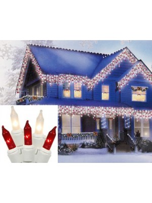 Set of 100 Candy Cane Red and Clear Frosted Mini Icicle Christmas Lights - White Wire
