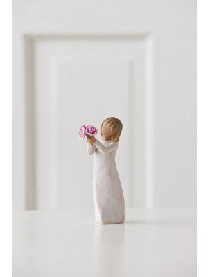 Willow Tree Thank You Girl Holding Pink Peonies Figurine 27267 New Demdaco