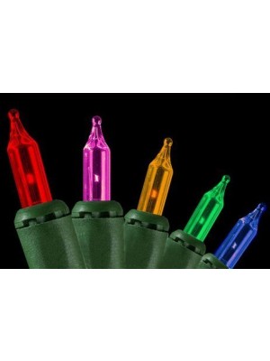 Set of 100 Multi-Color Synchronized Musical Mini Christmas Lights - Green Wire