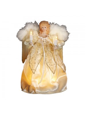 Kurt Adler 9-Inch 10 Light Ivory and Gold Angel Treetop