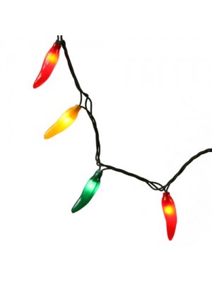 Set of 35 Red, Green and Yellow Chili Pepper Christmas Lights - Green Wire